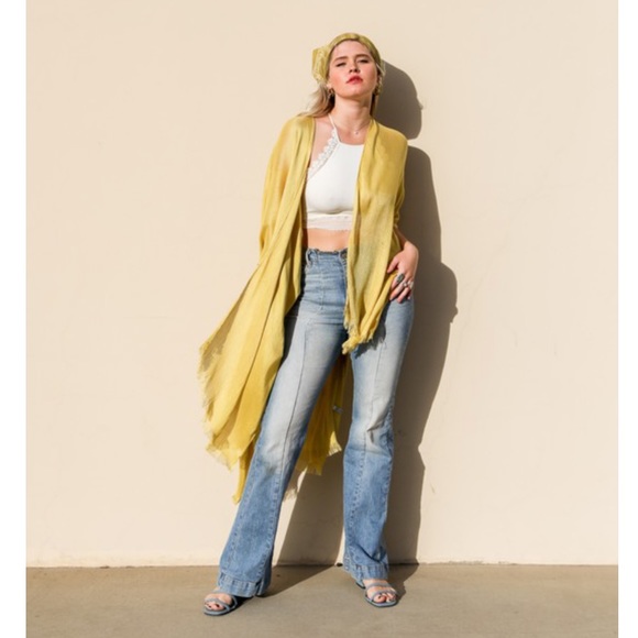 Open Grid Frayed Trim Kimono Cardigan - Picture 3 of 5